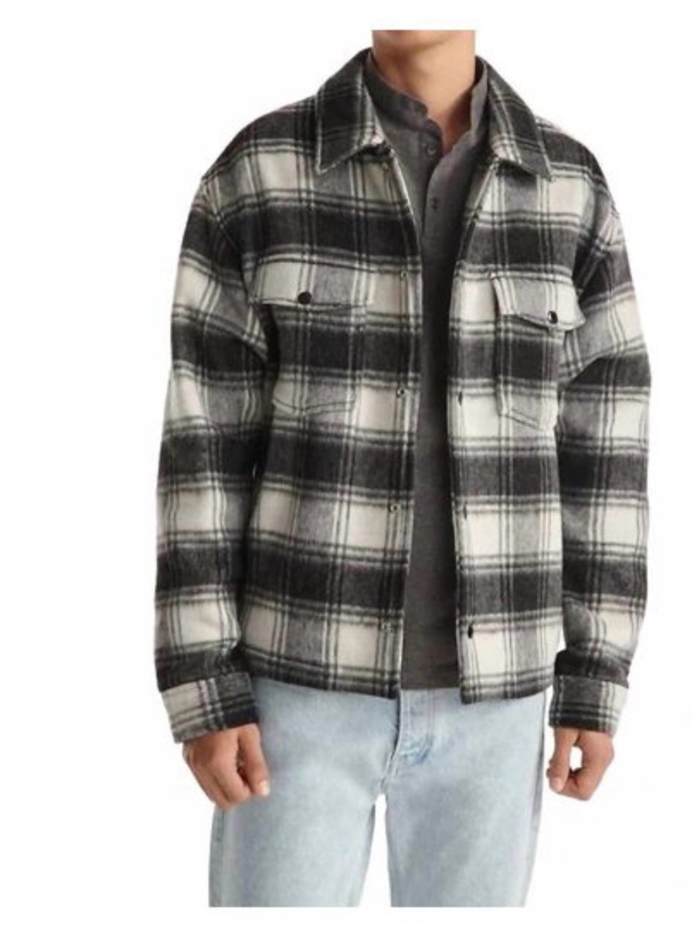 The Kooples Black and White Plaid Shirt Jacket - Picture 2 of 10